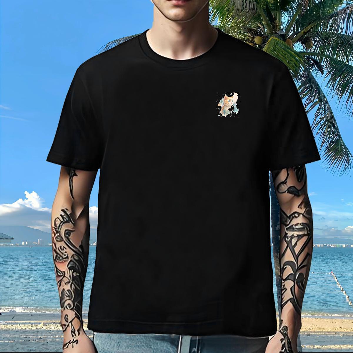 Wholesale Men Clothes T-Shirt cat Hip Hop 230g 100% Cotton Tops Crew Neck Designer T-Shirts DIY Printed