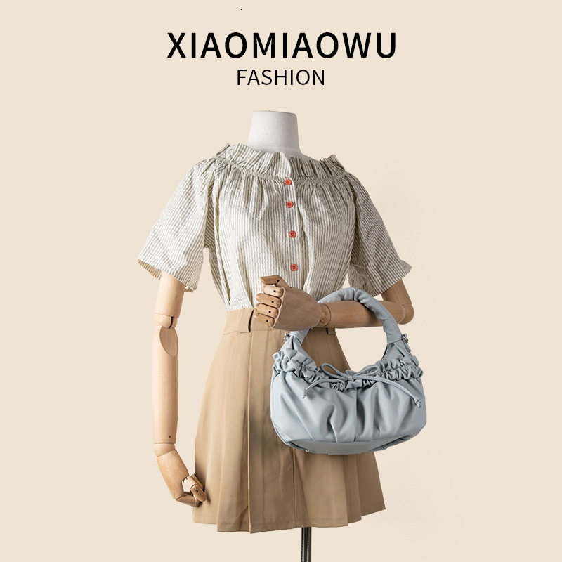 Small niche pleated high-end work handbag, bow PU summer shoulder crossbody bag, women's versatile bag