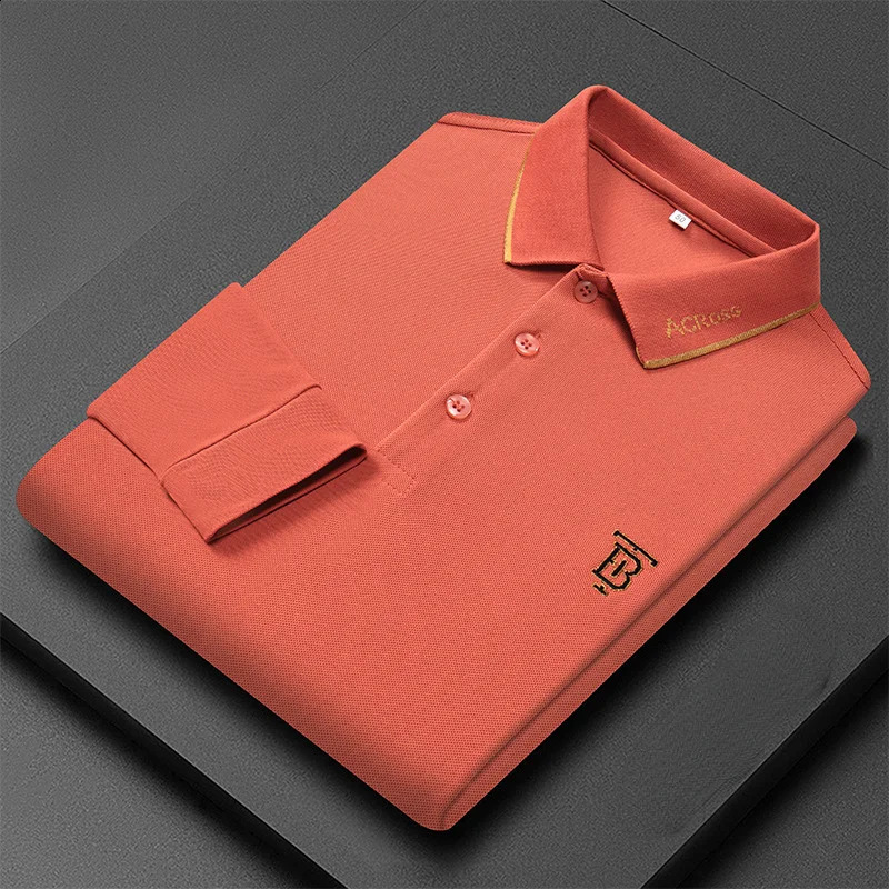 Spring and Autumn Mens Long Sleeve Classic Polo Shirt Fashion Casual Letter Embroidery Business Lapel Loose Mens Clothing 240820