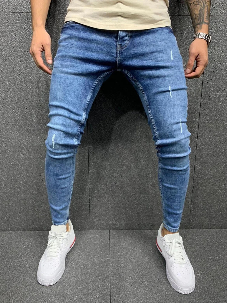 Ultra thin open collar mens jeans fashion painting hiphop denim Trouser street style young cool pants stretch 240819