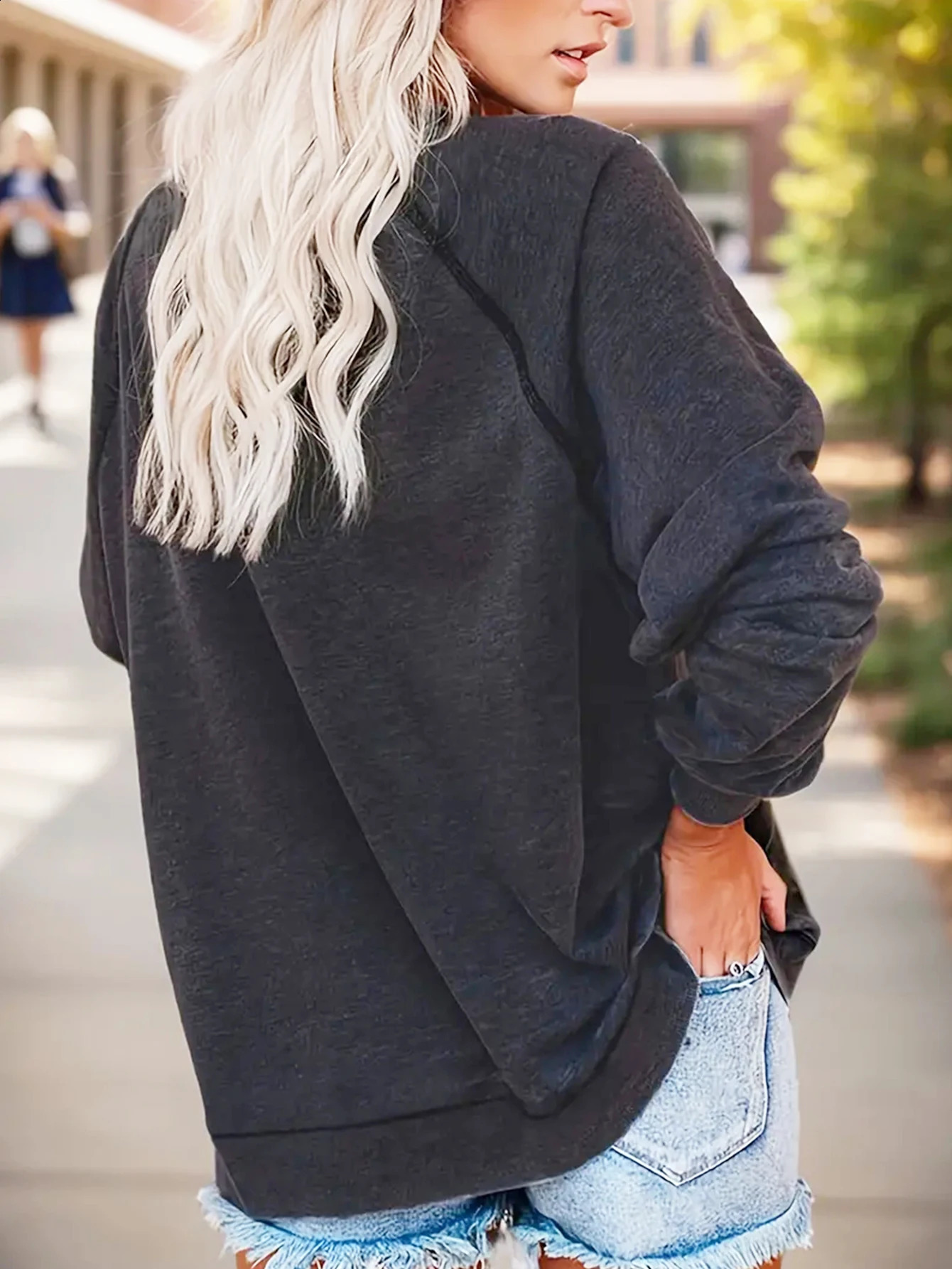 Bohemian floral print sweater collarless casual autumn and winter womens shoulder hoodie 240819