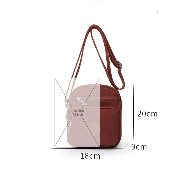 Womens Mini Shoulder Bag 2024 Waterproof Nylon Stand up Mobile Wallet Multi layer Messenger Bag Womens Mini Cross Bag 240819