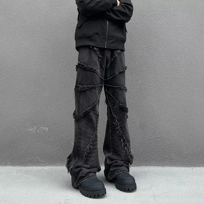 Cyber Y2K Fashion Washed Black Baggy Stacked Jeans Pants For Men Clothing Straight Hip Hop Long Trousers Pantalones Hombre 240819