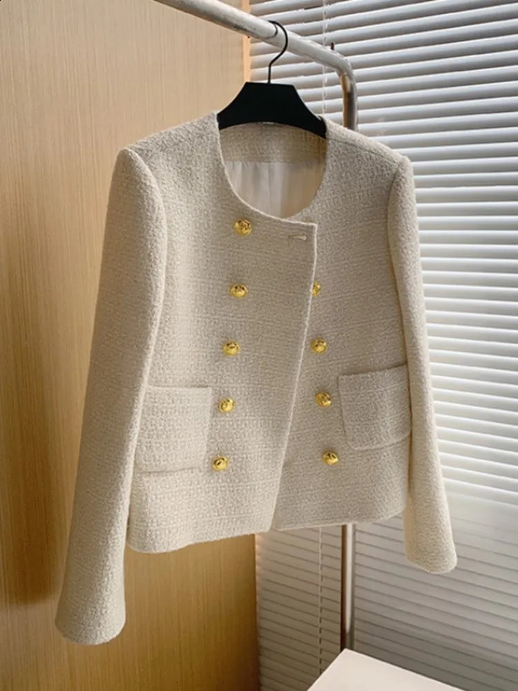 High Street French y Runway Double breasted Wool Coarse Fleece Jacket Womens Elegant Fashion Coat Casacos 240819