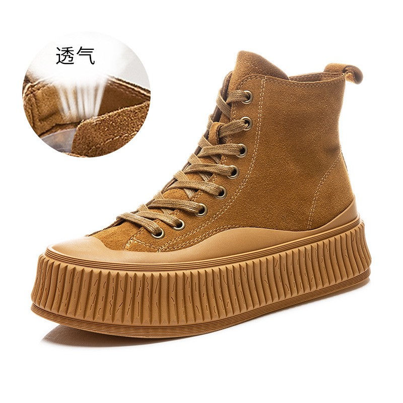 Ddmysports Igh Top White Autumn New Biscuit Shoes Thick Sole Single For Women In Casual Leather OUTDOOR