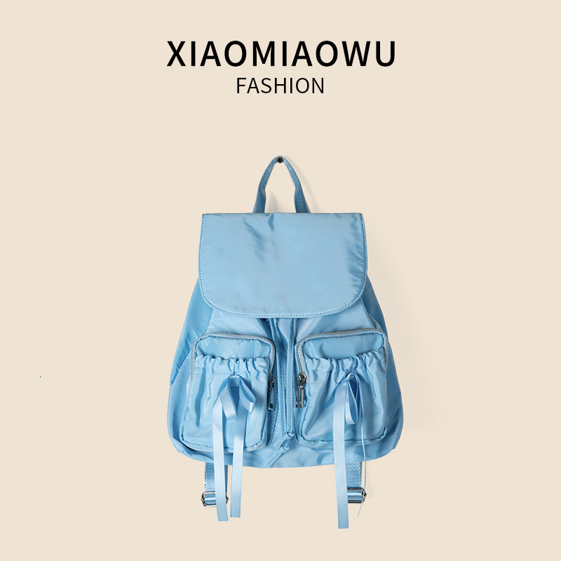 Multi pocket pleated nylon simple bow flap backpack, women's high-end and lightweight travel backpack