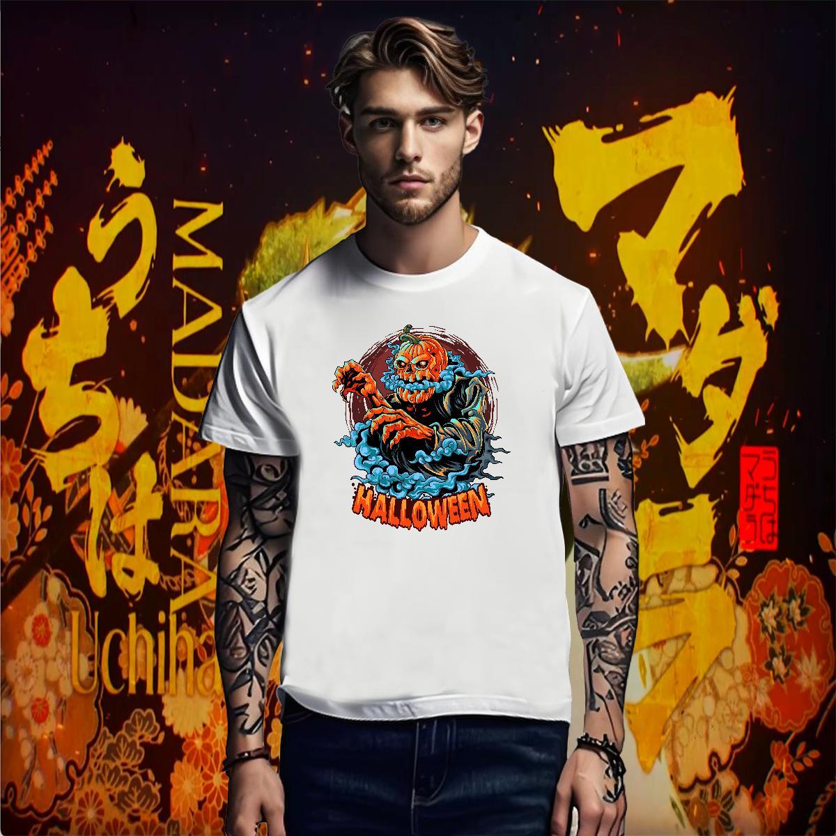 2024 DIY Mens Tshirts pumpkin Daily Wear 230g Pure Cotton Tops Tees O-Neck Short Sleeve Loose Fit Man T Shirts Floral Print