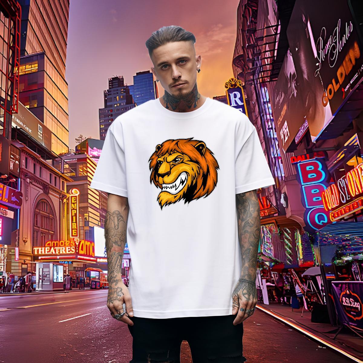 Wholesale Men T Shirts lion Breathable Crew Neck Street Wear Oversized 3XL 4XL 230g Cotton Tshirts 2024 New Tops