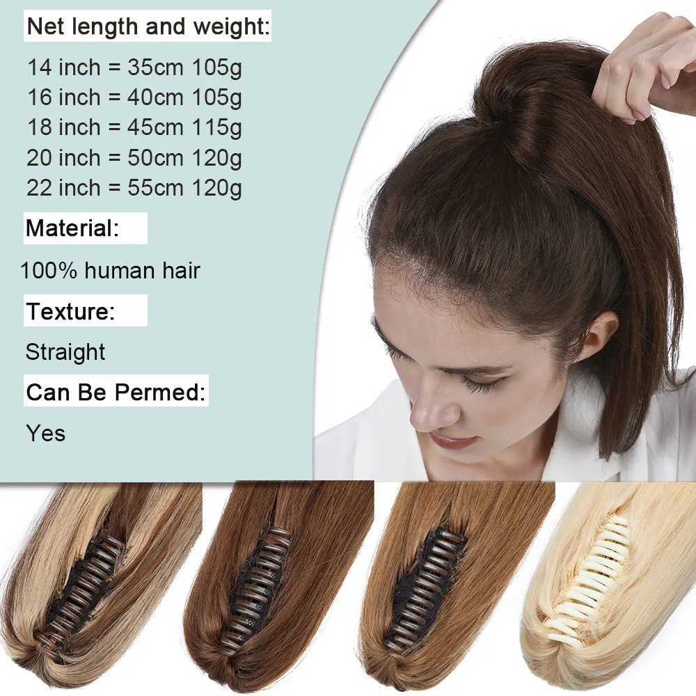 Human hair claw clip ponytail extension brushed 14-22 inch straight hair piece high ponytail W240817