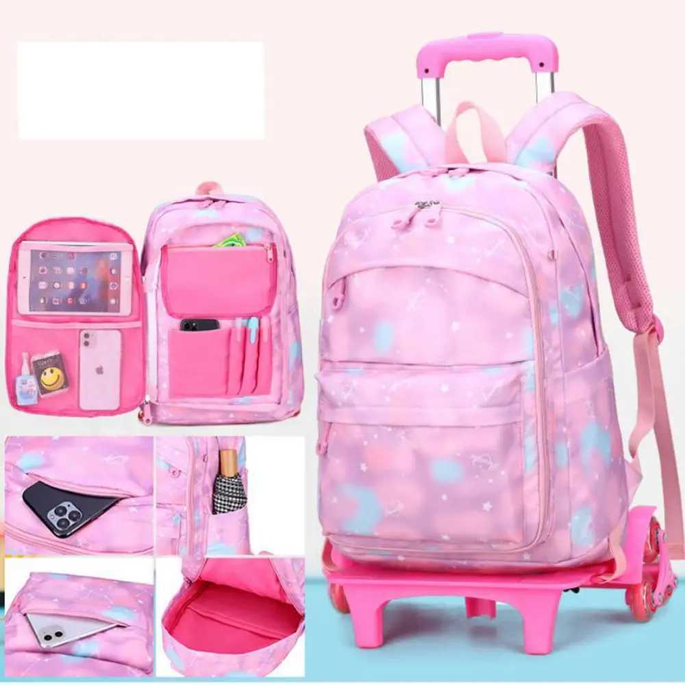 School Rolling Backpack Bag For Girls School Wheeled Backpack Bag Student Book Bag with Wheels Kids Rolling Travel Trolley Bags Y240820