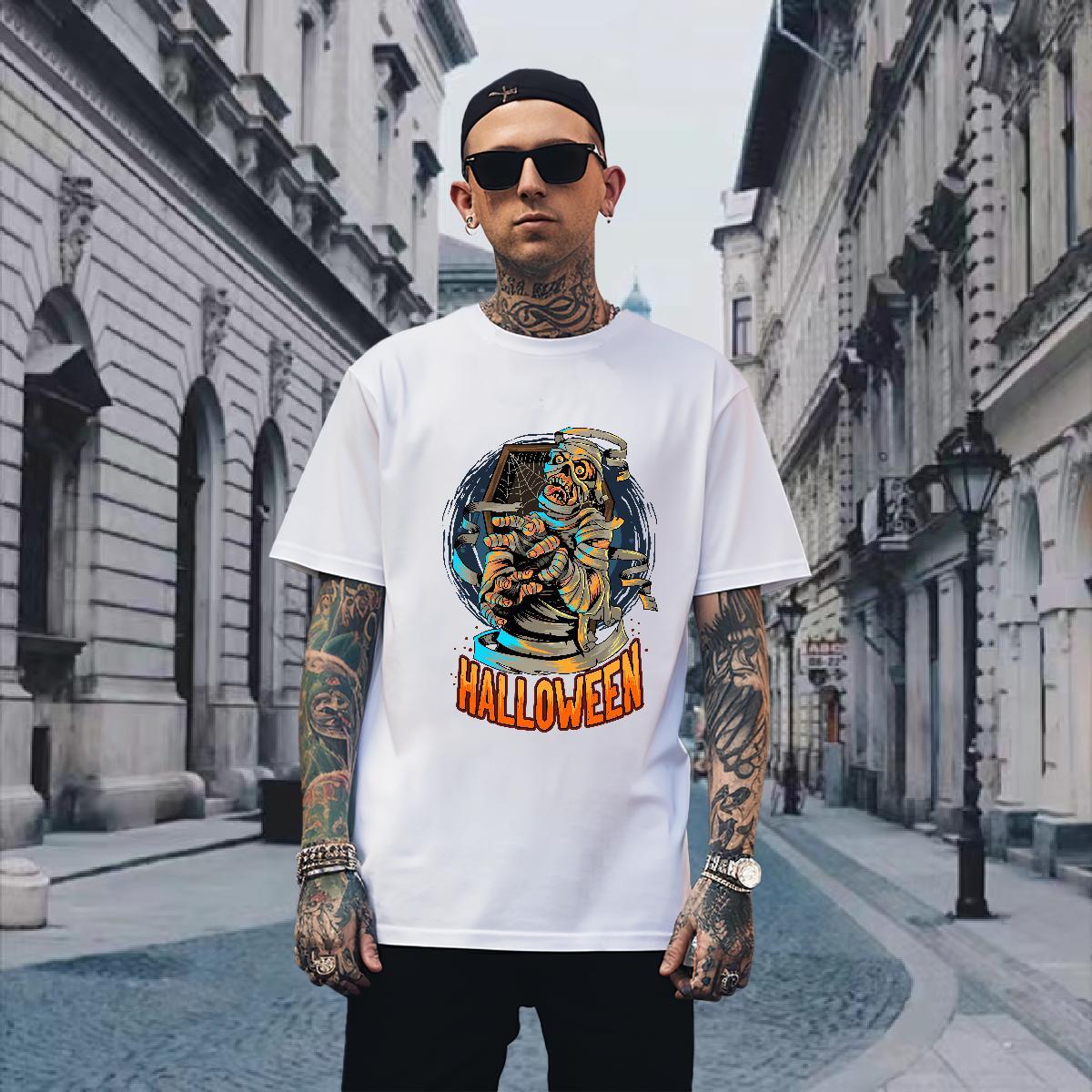 Loose Man T Shirts halloween Crew Neck Sports Casual Black White 230g Pure Cotton Men Tops Tees Wholesale Tshirts