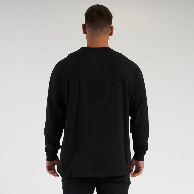 Oversized Loose Long Sleeve T Shirt Mens Fashion Streetwear Hip Hop Fitness T-shirt Spring Plian Gym Clothing Workout Tshirt 240820