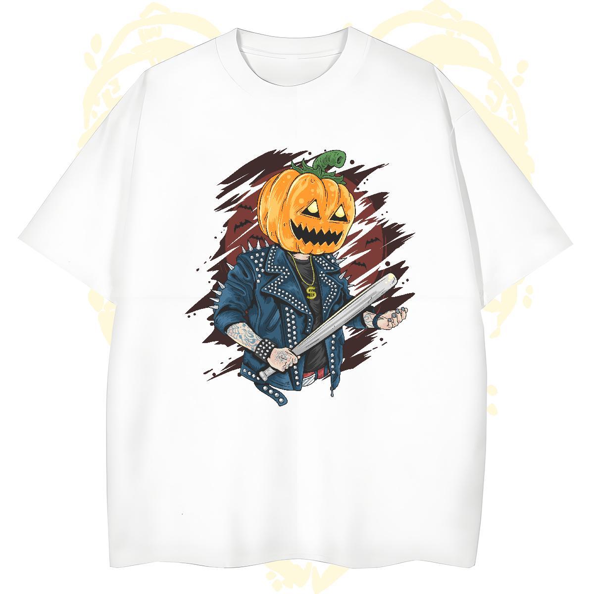 Unisex Mens T Shirts pumpkin Breathable Street Casual Floral Print 100% Cotton 230g Men Tshirts 2024 New Polos