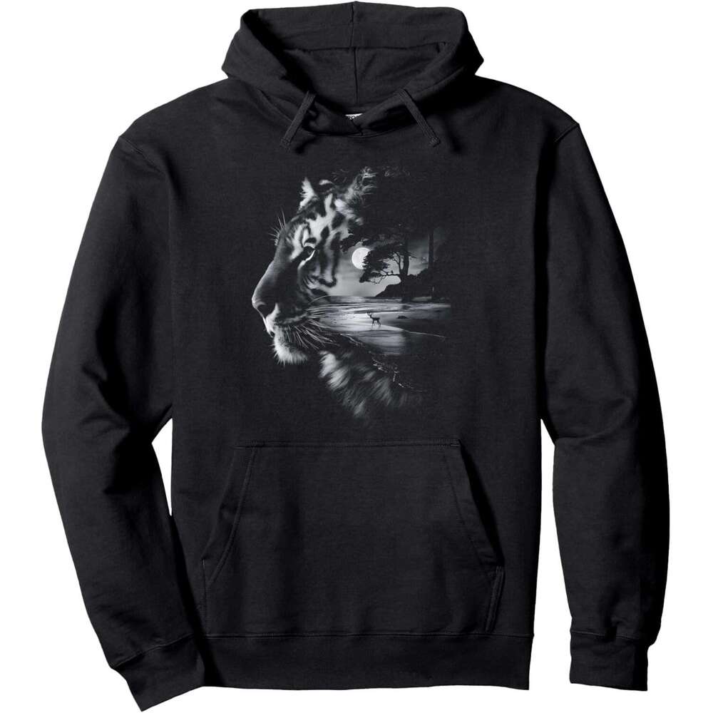 Hoodie for Mens Womens Tiger Animal Wildlife Big Cat Moon Nature Lover Design Pullover Hoodie Hoodies sweatshirt pullover jacket Long sleeve
