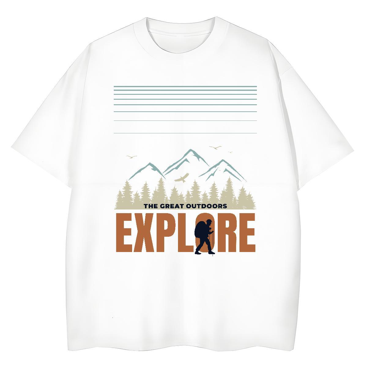 Fashion Unisex Tshirts Street Casual Breathable Short Sleeve Tee Shirt Female 230g Pure Cotton mountains Cartoon Anime T-Shirts
