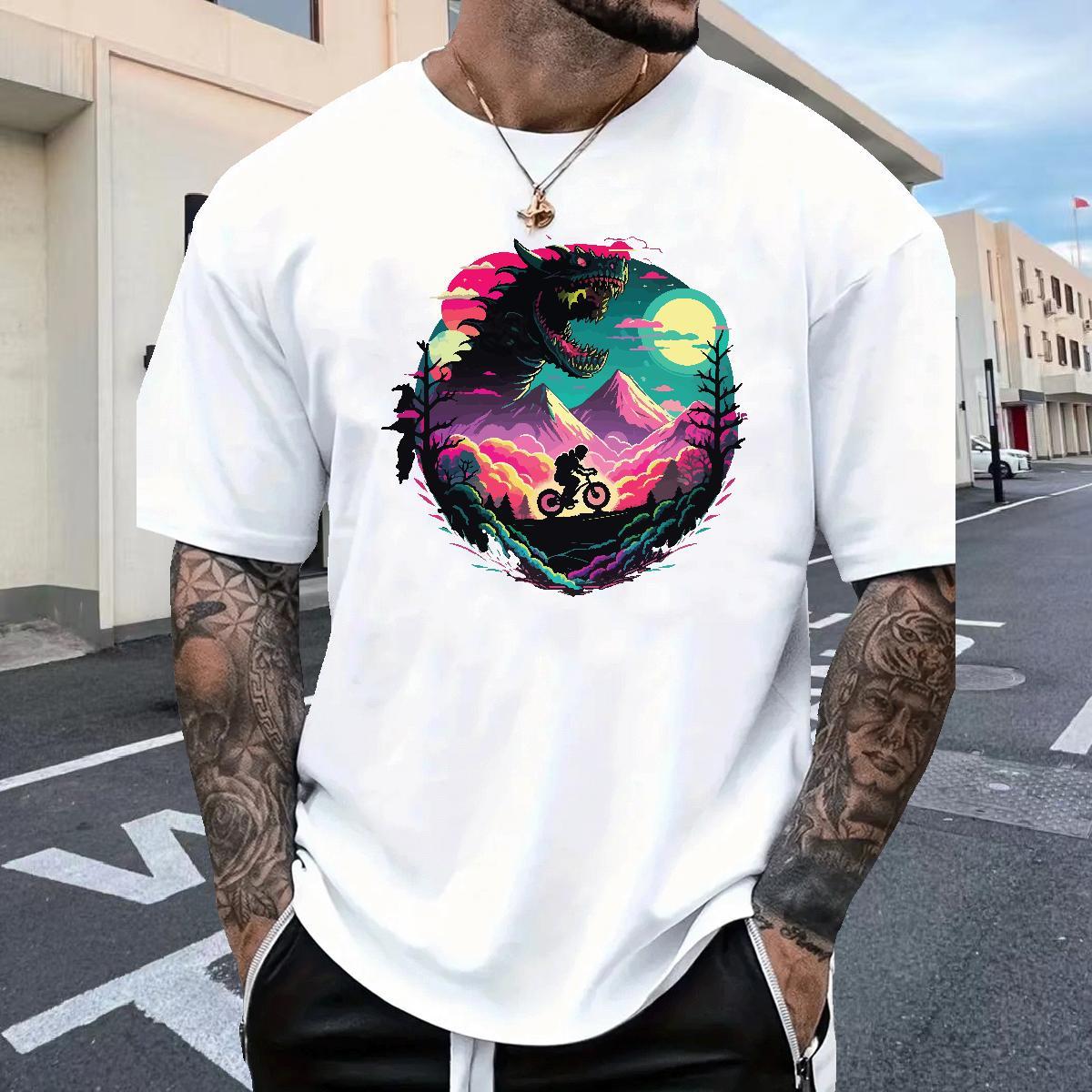 Cool Tshirts Daily Wear 100% Cotton 230g Black Oversized Short Sleeve Soft mountains T Shirt For Man Custom Polos