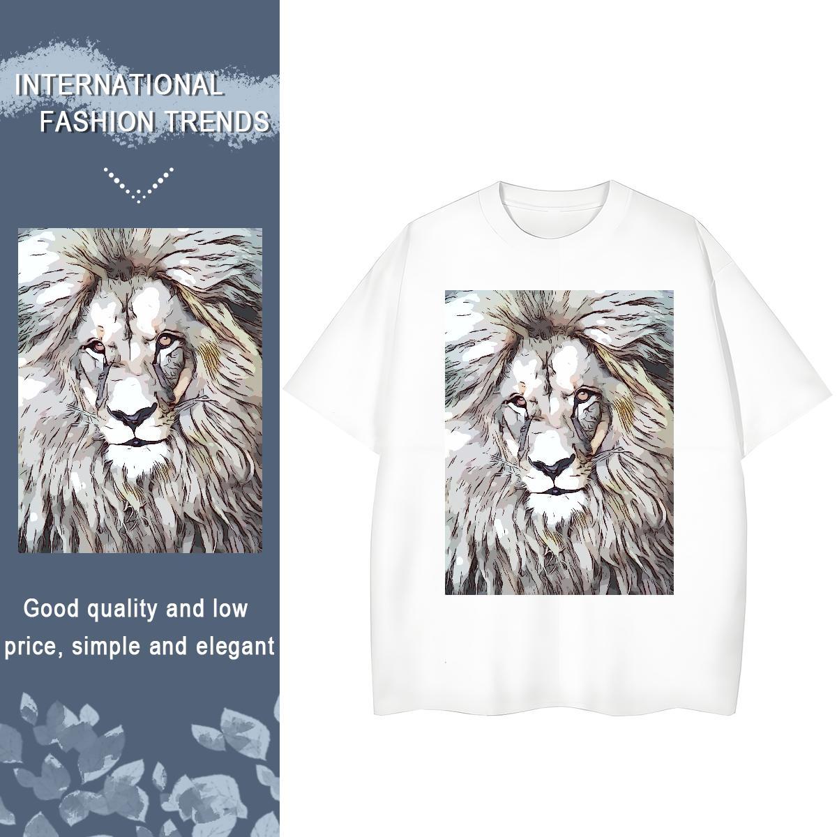 Fashion New Tshirt for Man Woman Street Breathable Short Sleeve Tops Shirt Wholesale 230g Pure Cotton lion Cartoon Print T Shirt For Woman