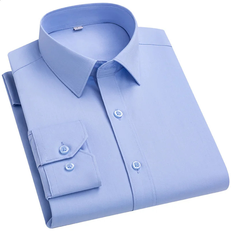 Bamboo Fiber Elastic Mens Shirts Long Sleeve For Man Slim Fit Force Non-iron Anti-Wrinkle Camisa Social White Shirt S-8XL 240820