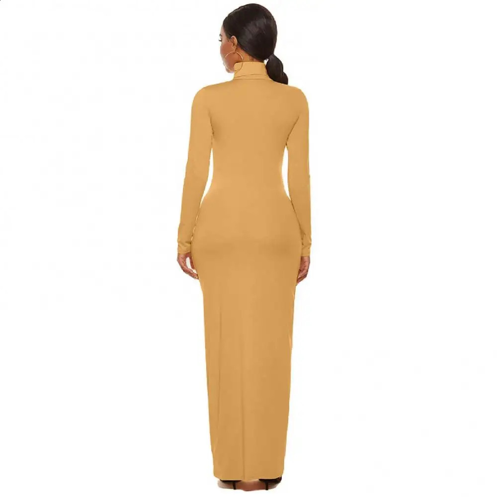 Fashion Women Sexy Party Dress Knit Style Long Sleeve Turtleneck Winter Maxi Dress Slim Work Wear Office Dress Vestidos 240819