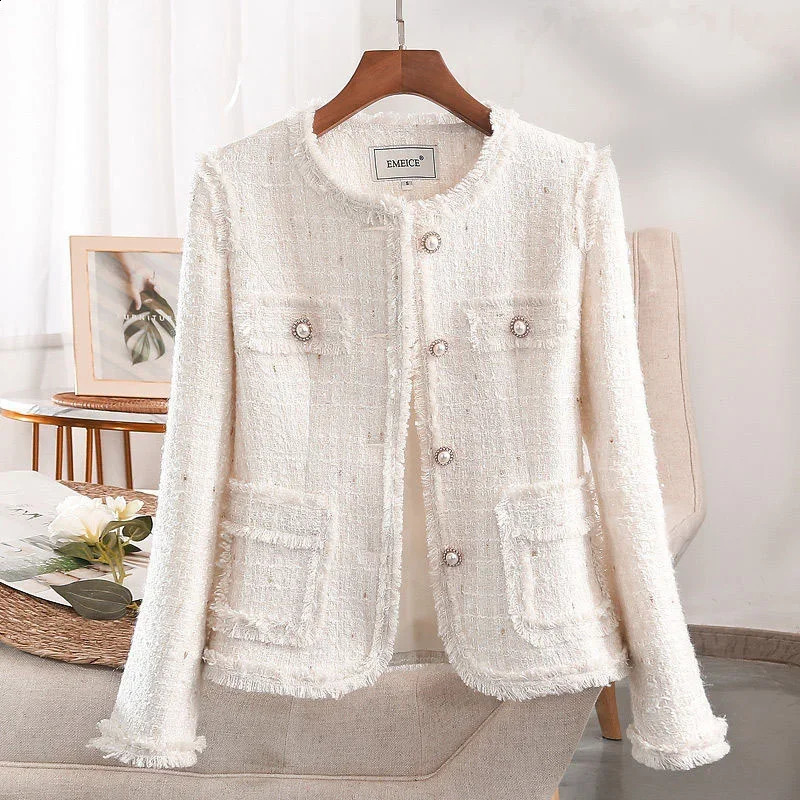 Women Blazers Korean Chic Tweed Spring Autumn Elegant Lady Coats Single-breasted Long Sleeve Suits Female Office Blazer Jacket 240819