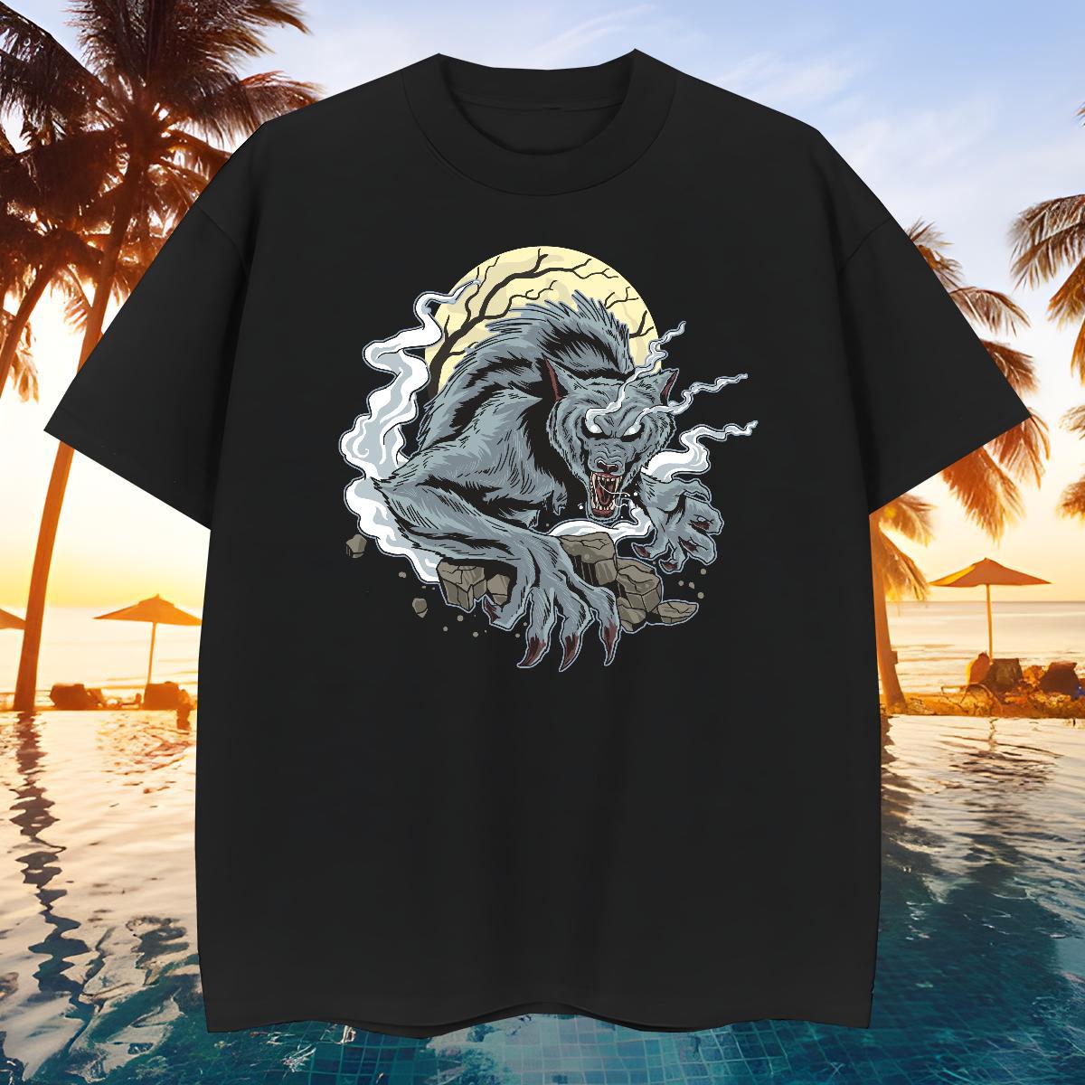 TOP Quality Men T Shirts wolf Breathable Short Sleeve Anime Printing Street Cartoon Printing L-4XL 230g Cotton Tshirts Fashion Designer Tops Tees