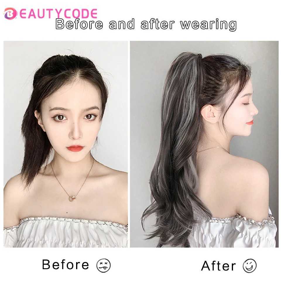 Beautycode synthetic long wave ponytail hair extension clip high gloss fake hair clip female hair heat-resistant wig W240817