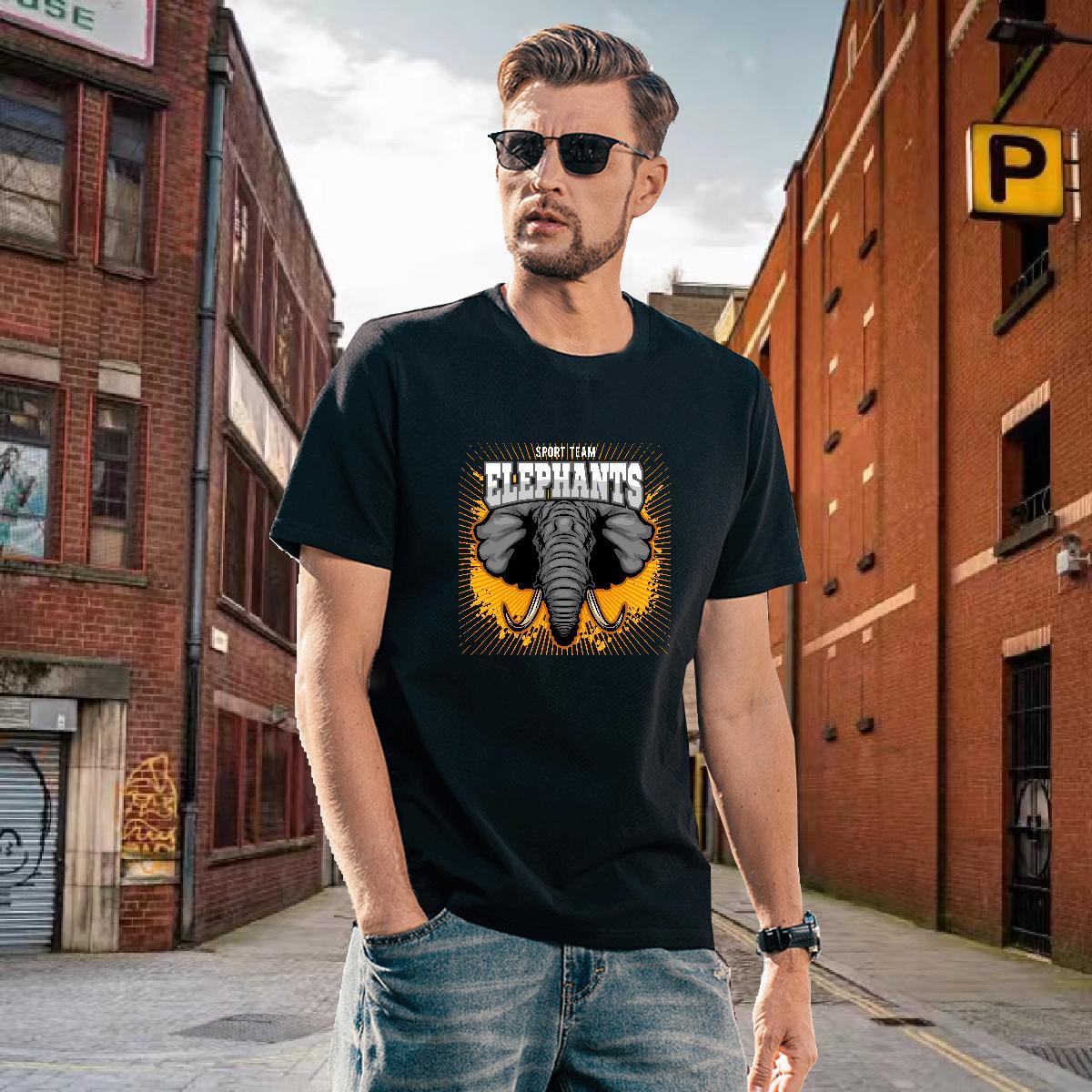 Soft T-Shirts elephant Crew Neck Street Graphic 230g 100% Cotton Men Tops Tees New Designer Clothes