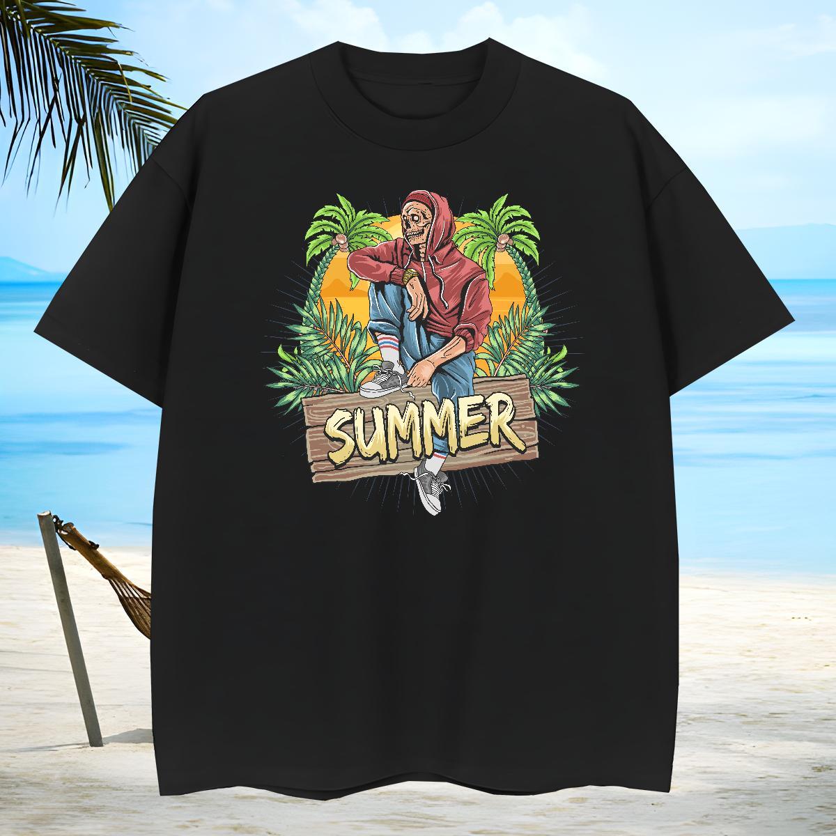Classic T-Shirts summer Breathable Beach Custom Big Size 100% Cotton 230g Mens Tshirts 2024 DIY Tees