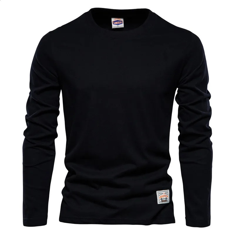 FGKKS Cotton Long Sleeve T shirt For Men Solid Spring Casual Mens T-shirts High Quality Male Tops Classic Mens T-shirt 240820