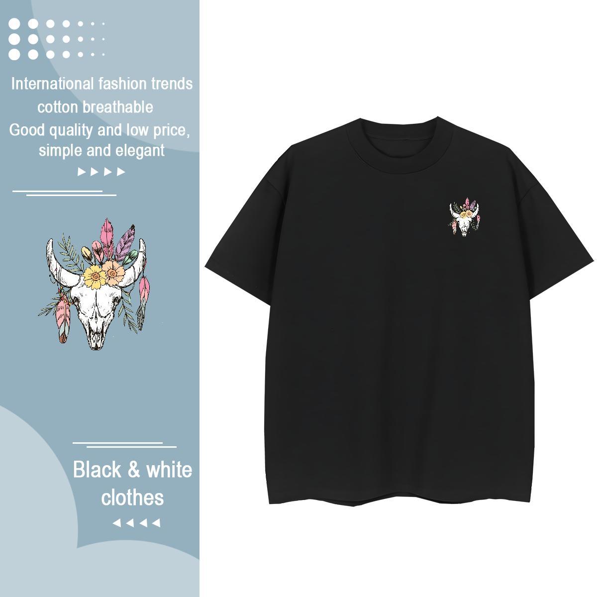 2024 Summer Tshirts Deer Street Casual 100% Cotton 230g Tops O-Neck Short Sleeve Cool Man T Shirts Black Oversized