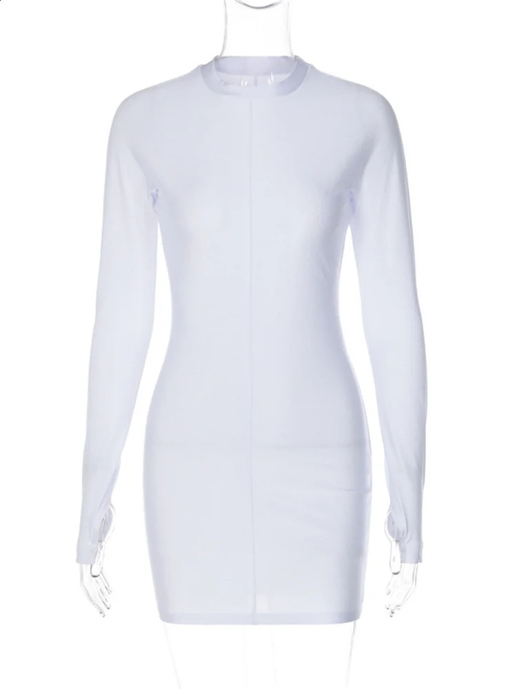 Simenual Fairy Grunge White Finger Cuff Mini Dress Women Elegant Fashion Fall Outfits Sexy Party Bodycon Dresses Slim Birthday 240819