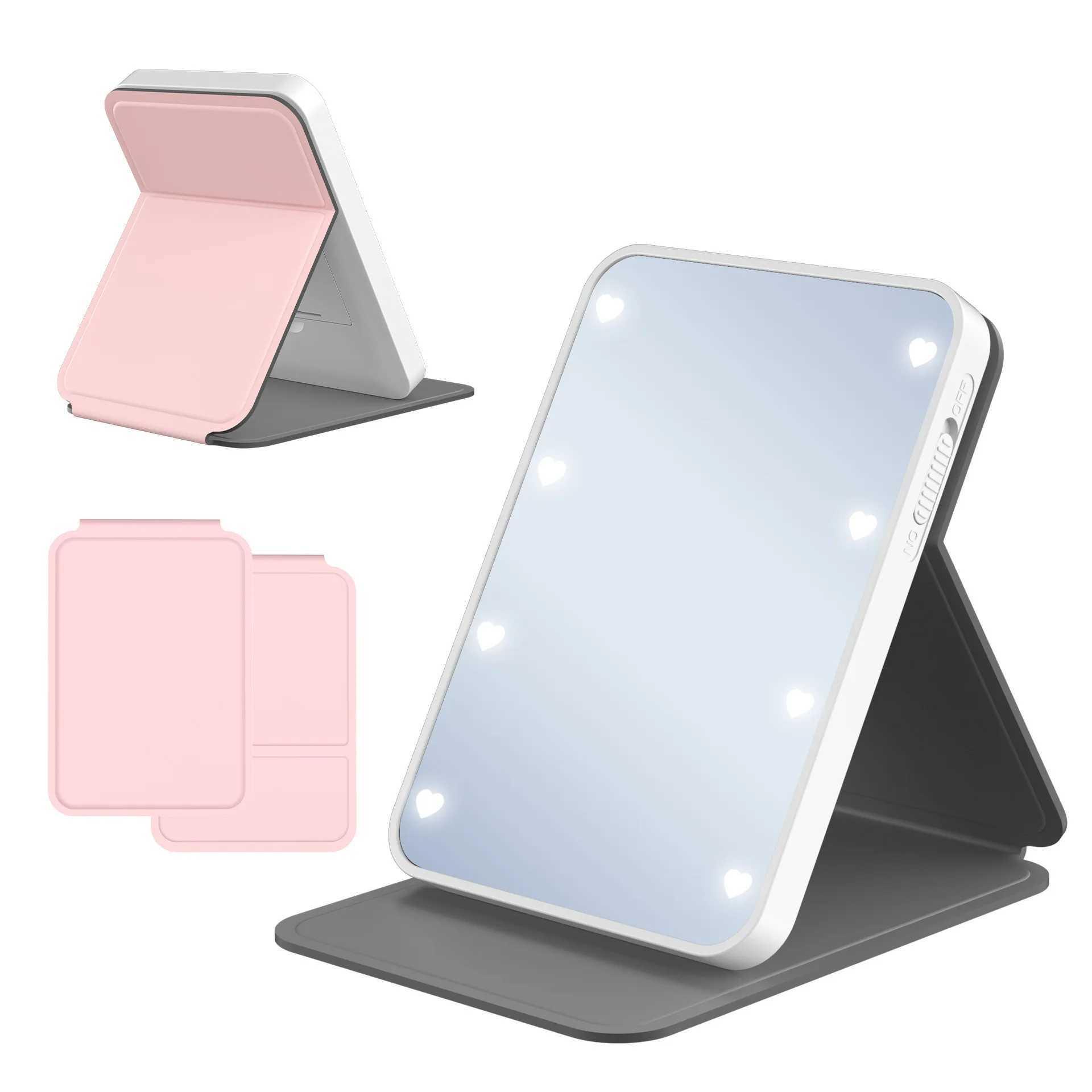 Portable Vanity Lamp Folding Cosmetic Mirrors Lighted Makeup Mirror with LED Lamp Foldable Design Battery Version Y240819