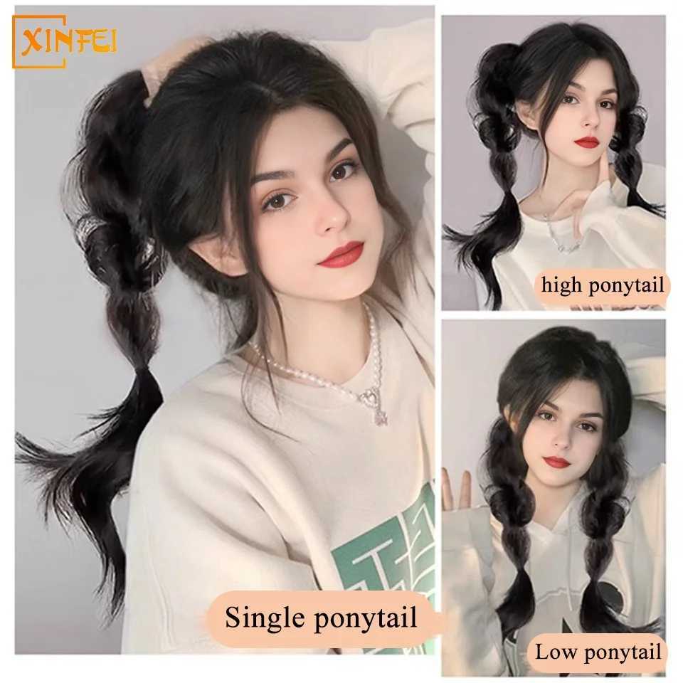Synthetic wig ponytail female 18 inch cartoon bubble braid double ponytail fluffy sweet twisted braid fake ponytail W240817