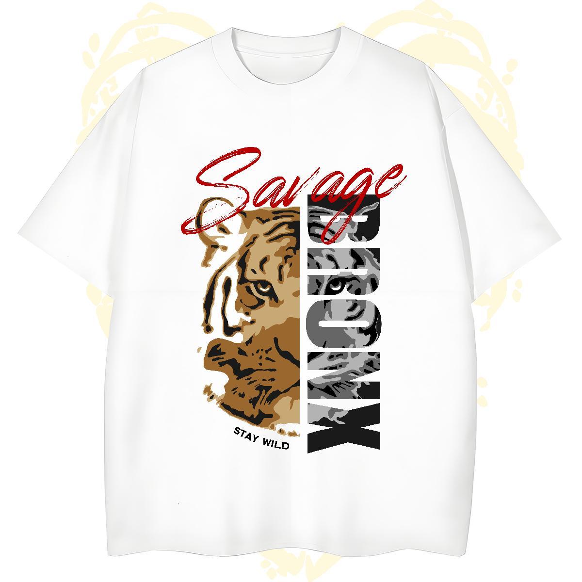 TOP Quality T-Shirts tiger Round Neck Short Sleeve Daily Wear Skull 100% Cotton 230g Men Clothes T-Shirt Classic Tops
