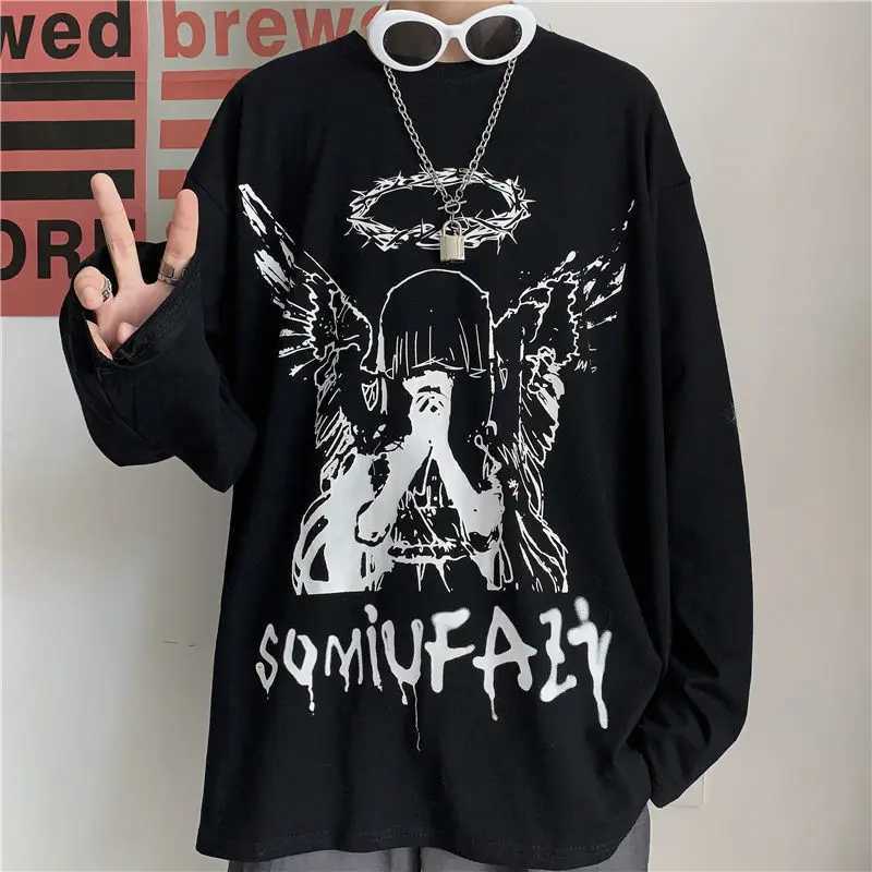 T shirt for men Autumn mens clothing Long Sleeve T-shirt O-neck oversize Tee Oversized Gothic Dark Academia Y2k Tshirt Male TopXJ240819