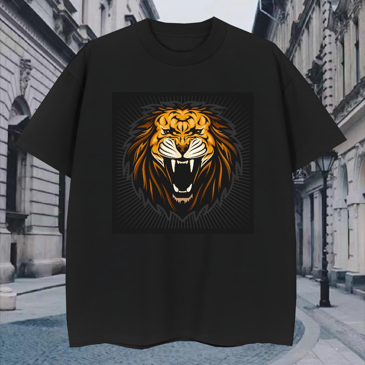 T shirt 230g 100% Cotton lion Daily Outfit Breathable Crew Neck DIY Printed Men Tshirts Custom Classic Tops Shirt