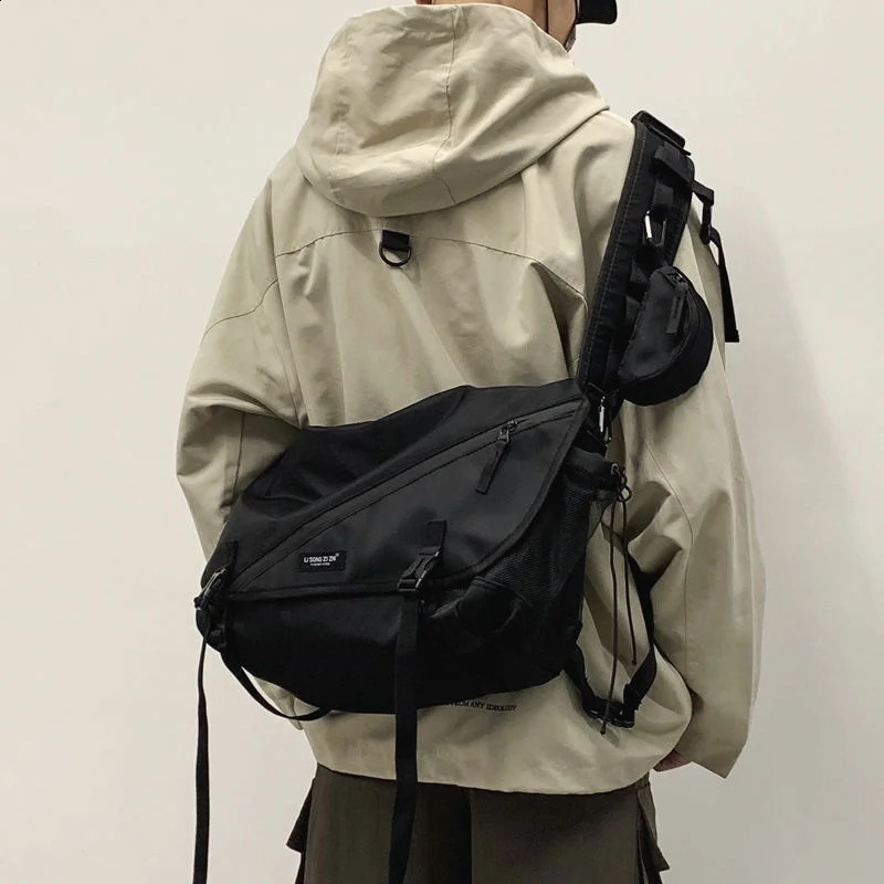 Shopping Nylon Shoulders Gothic Black Cross Messenger Handbag Mens Hip Hop Technical Clothing Backpack Waist Gothic Handbag 240819