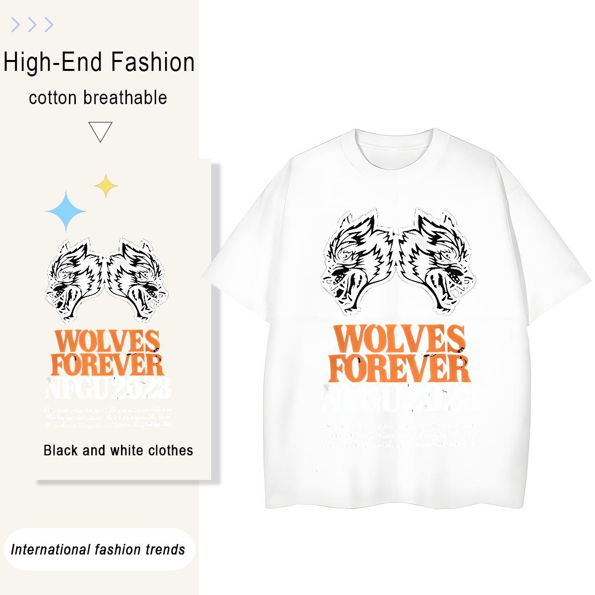 New Tshirt for Man Woman Spring Summer Short Sleeve O-Neck Clothes Shirt Popular 230g 100% Cotton wolf Cartoon Anime Women T Shirts
