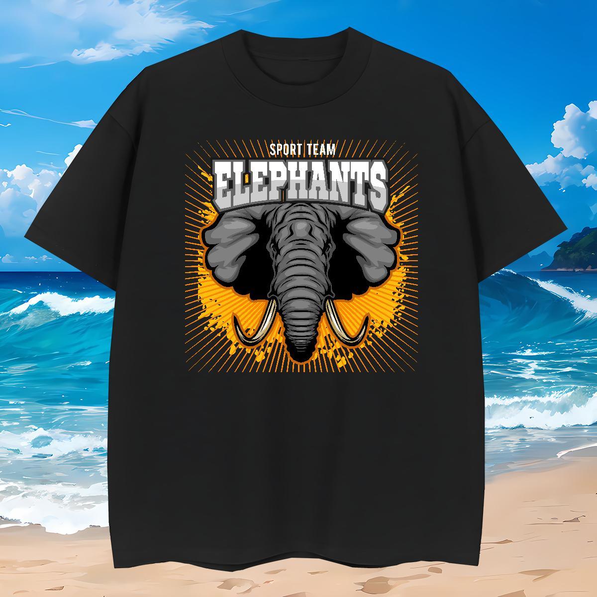 DIY Tshirts elephant High Street Hip Hop 230g Pure Cotton Top Tees Breathable Short Sleeve Cool Design T Shirts Men Oversized 4XL