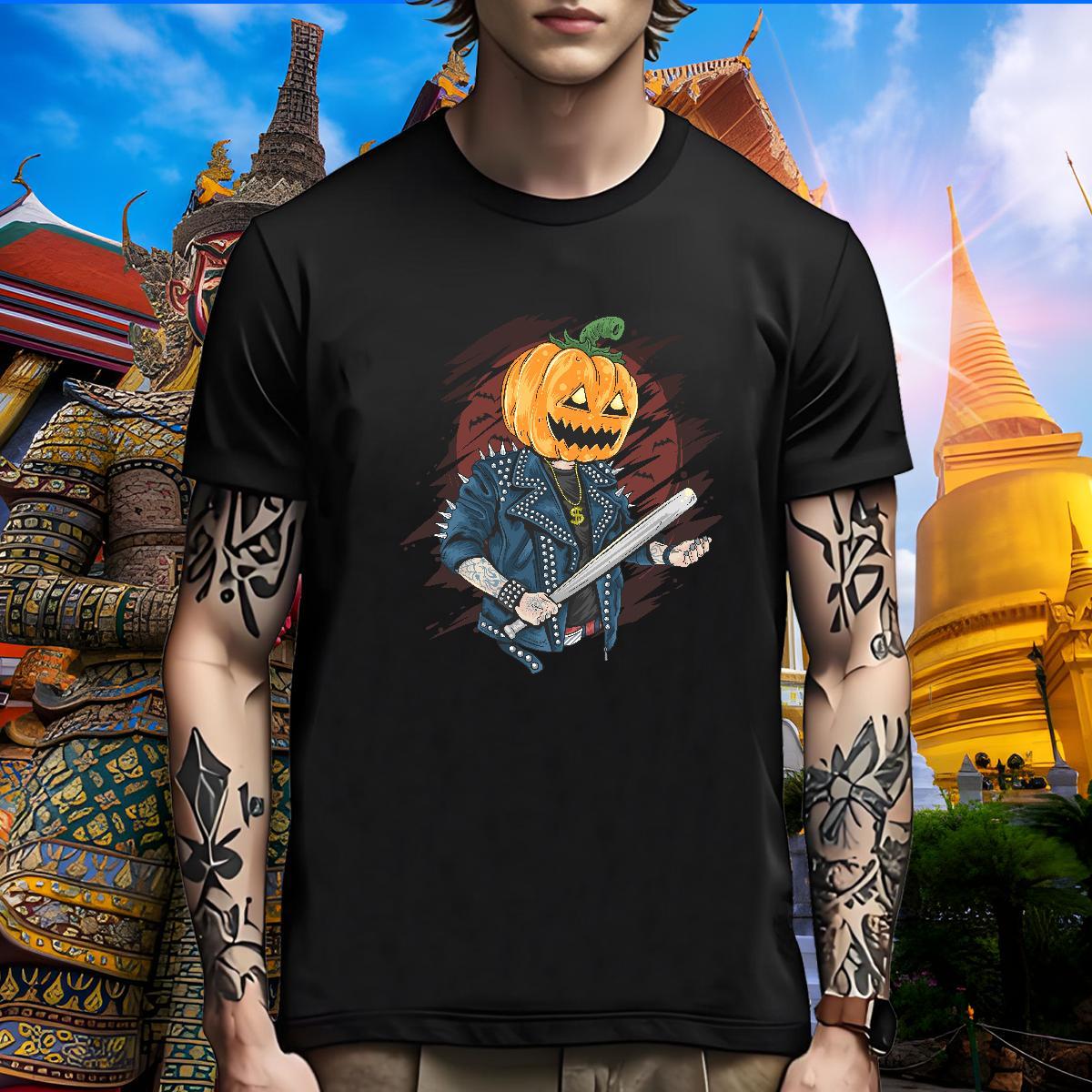 Cool Design T Shirts Men pumpkin O-Neck Short Sleeve Casual Black Oversized 230g Pure Cotton Couples T Shirts Designer Clothings