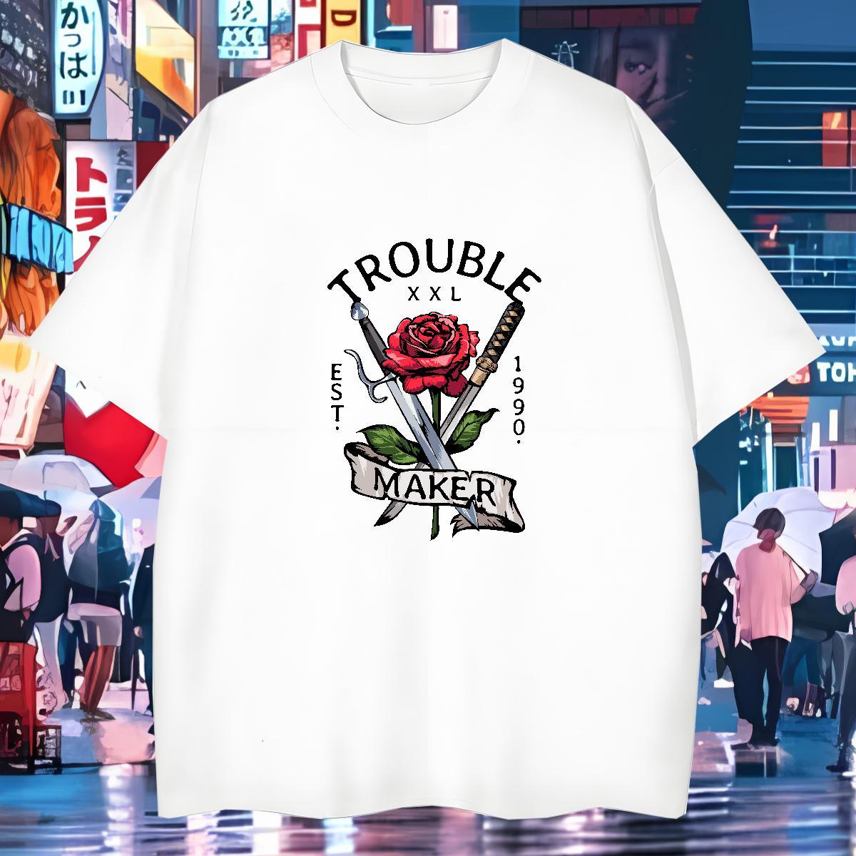 Man T Shirts 230g 100% Cotton flower Street Casual Crew Neck Breathable Oversized Men Clothes T-Shirt DIY Brand Tees Shirts