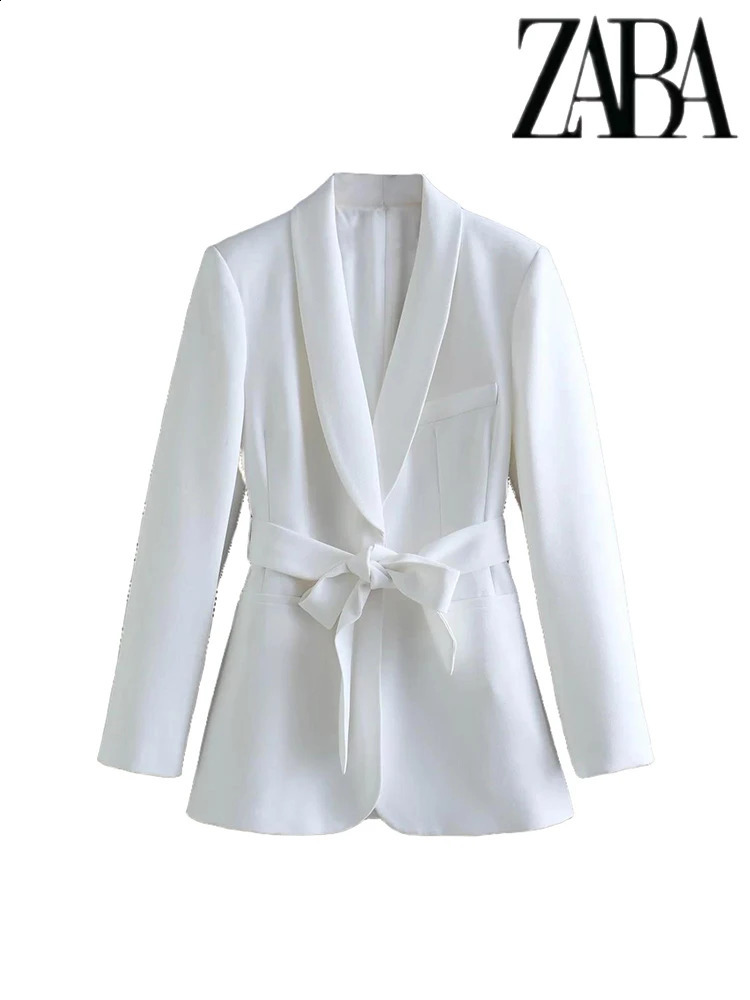TRAF Womens Street Casual Suit Set Belt Decoration V-Neck Blazer Simple High Waisted Wide Leg Pants Set Sexy Womens Suit 240820