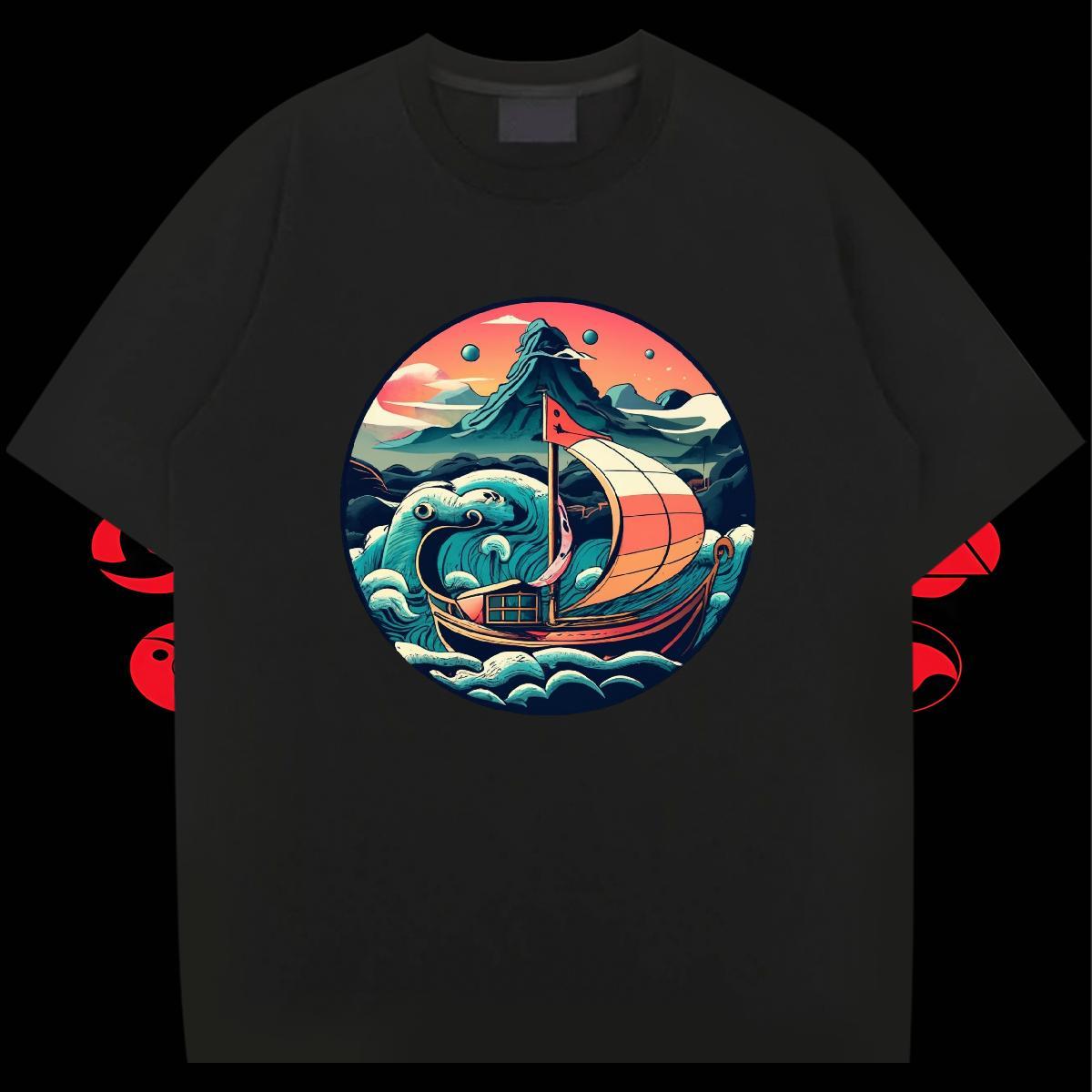 Brand Tshirts Casual Daily Wear 100% Cotton 230g Custom Anime O-Neck Short Sleeve sea wave T-Shirts New Designer Top Tees