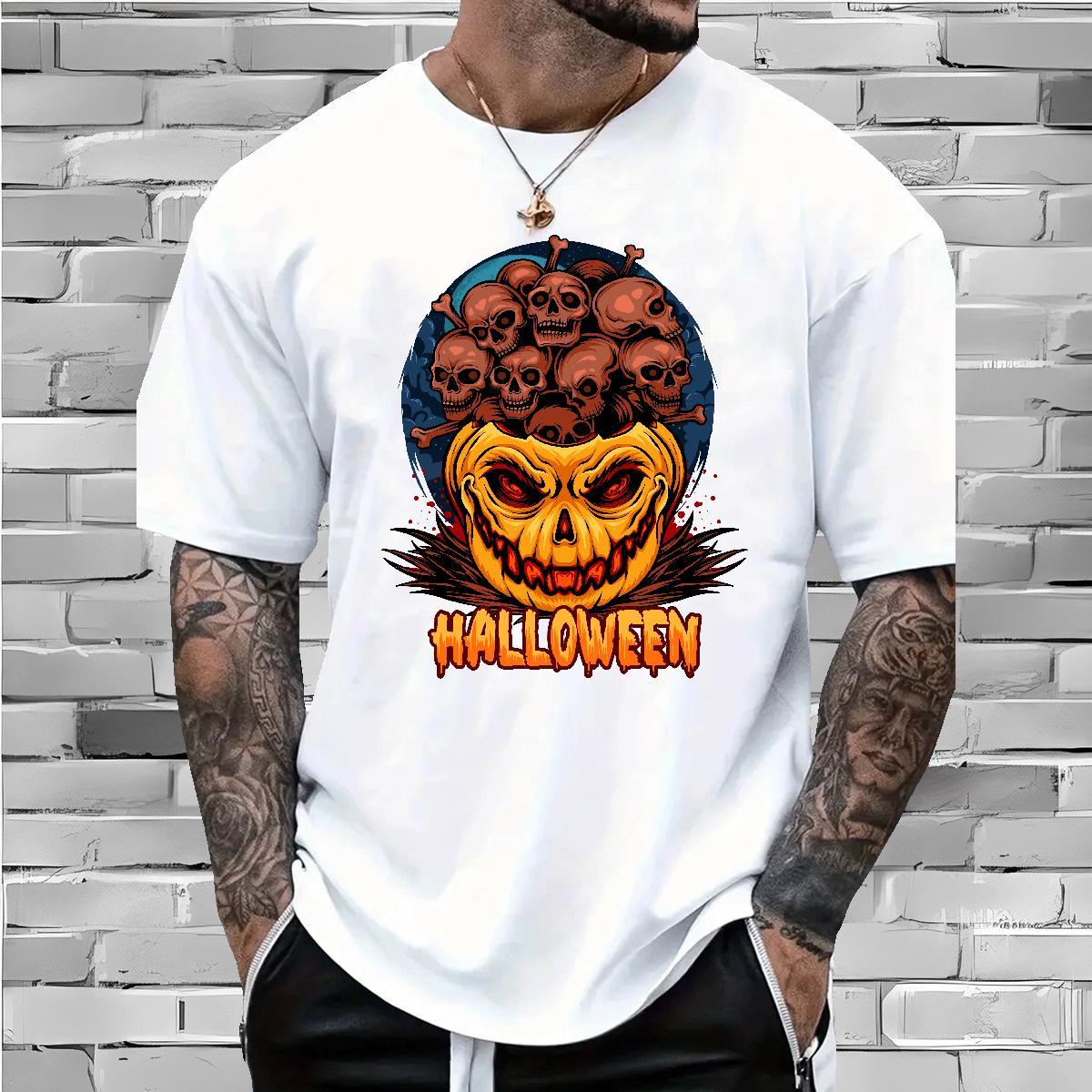 Cool Men T Shirts pumpkin Breathable Short Sleeve Daily Outfit Custom Anime 100% Cotton 230g Men Tshirts 2024 Tee Shirt