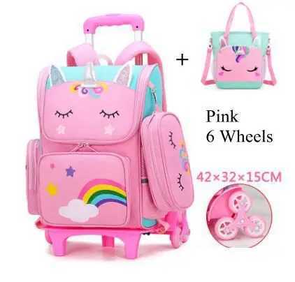 School Trolley Bag For Girls School Trolley Bag For Kids with lunch bag Rolling Backpack Bags Kids School Wheeled Backpack Bag Y240820