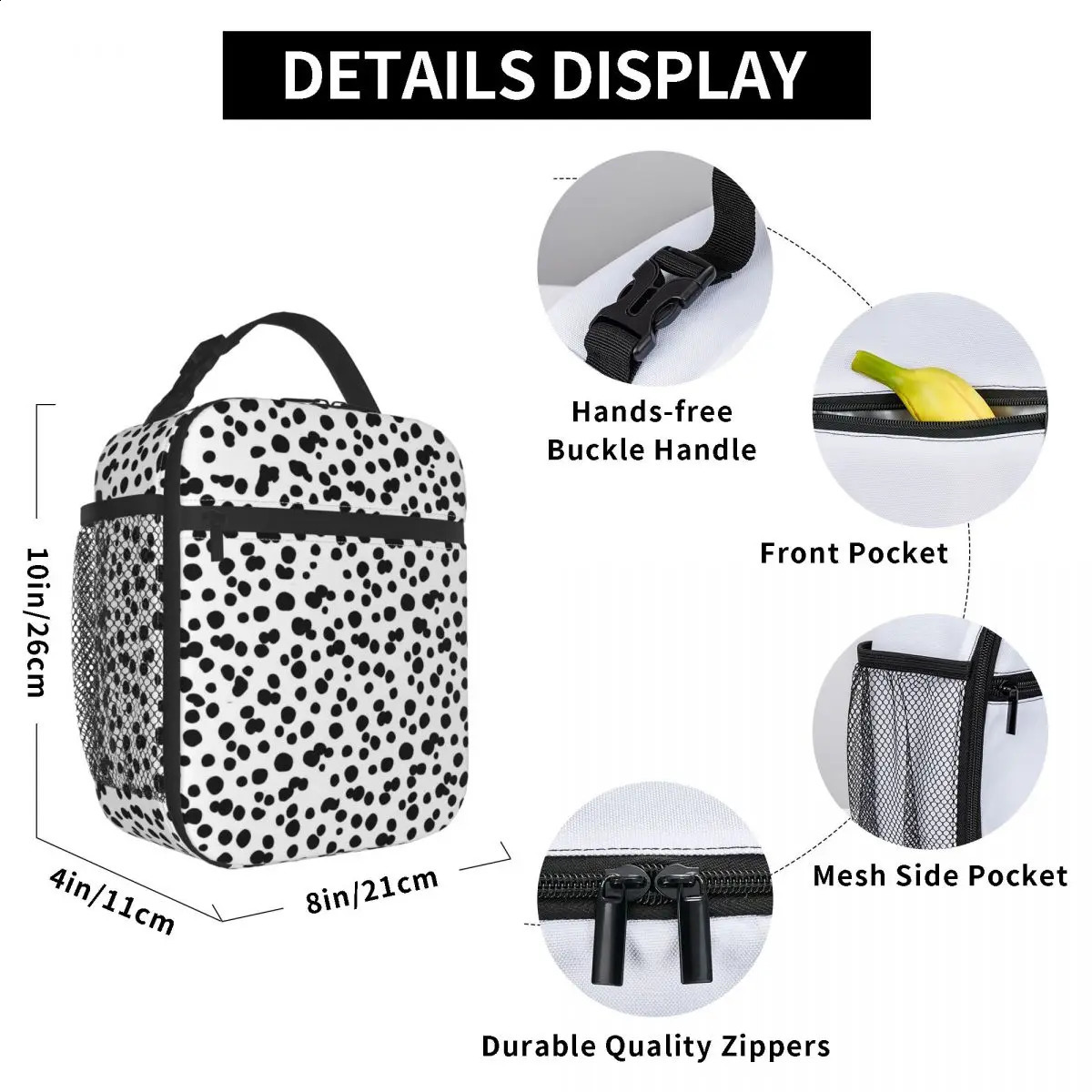 Dalmatian Print Lunch Bag For Women Cartoon Animal Lunch Box Casual Outdoor Picnic Cooler Bag Portable Thermal Tote Handbags 240819