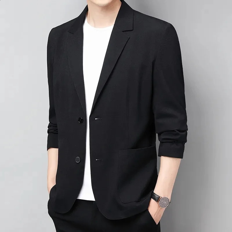 Black jacket mens cotton linen suit spring and summer loose grey long sleeved business casual y 240819