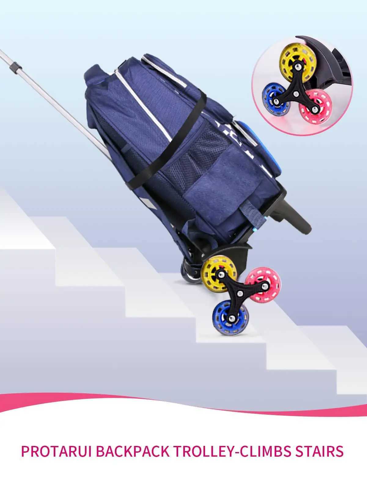Backpack Trolley Wheeled Trolley Aluminium Alloy Foldable Hand Cart 6 Wheels Rolling Luggage Carts for Kids School Y240820