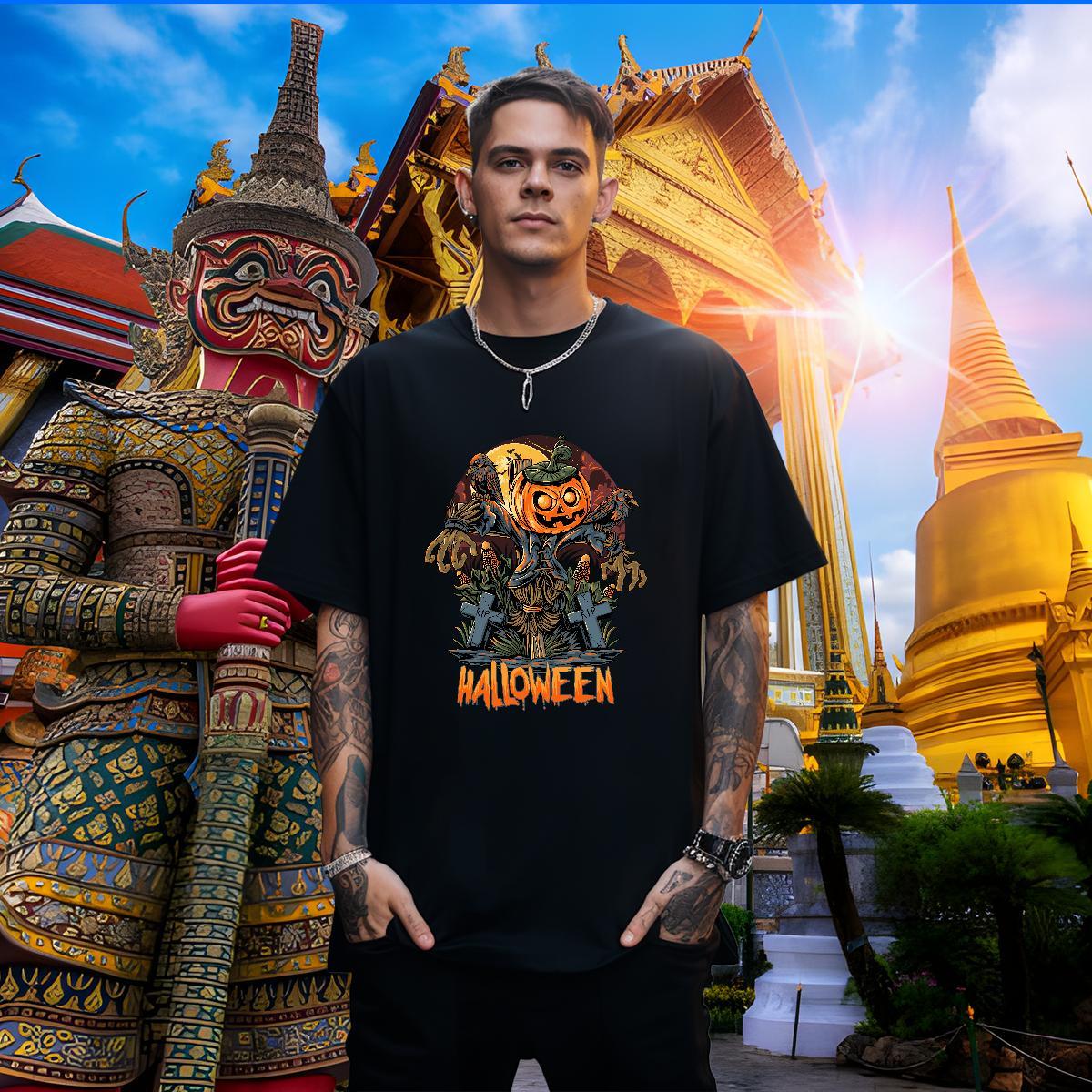 TOP Quality T Shirts Men scary Breathable Short Sleeve Casual Custom Print Plus Size 100% Cotton 230g Tshirts Fashion Polos