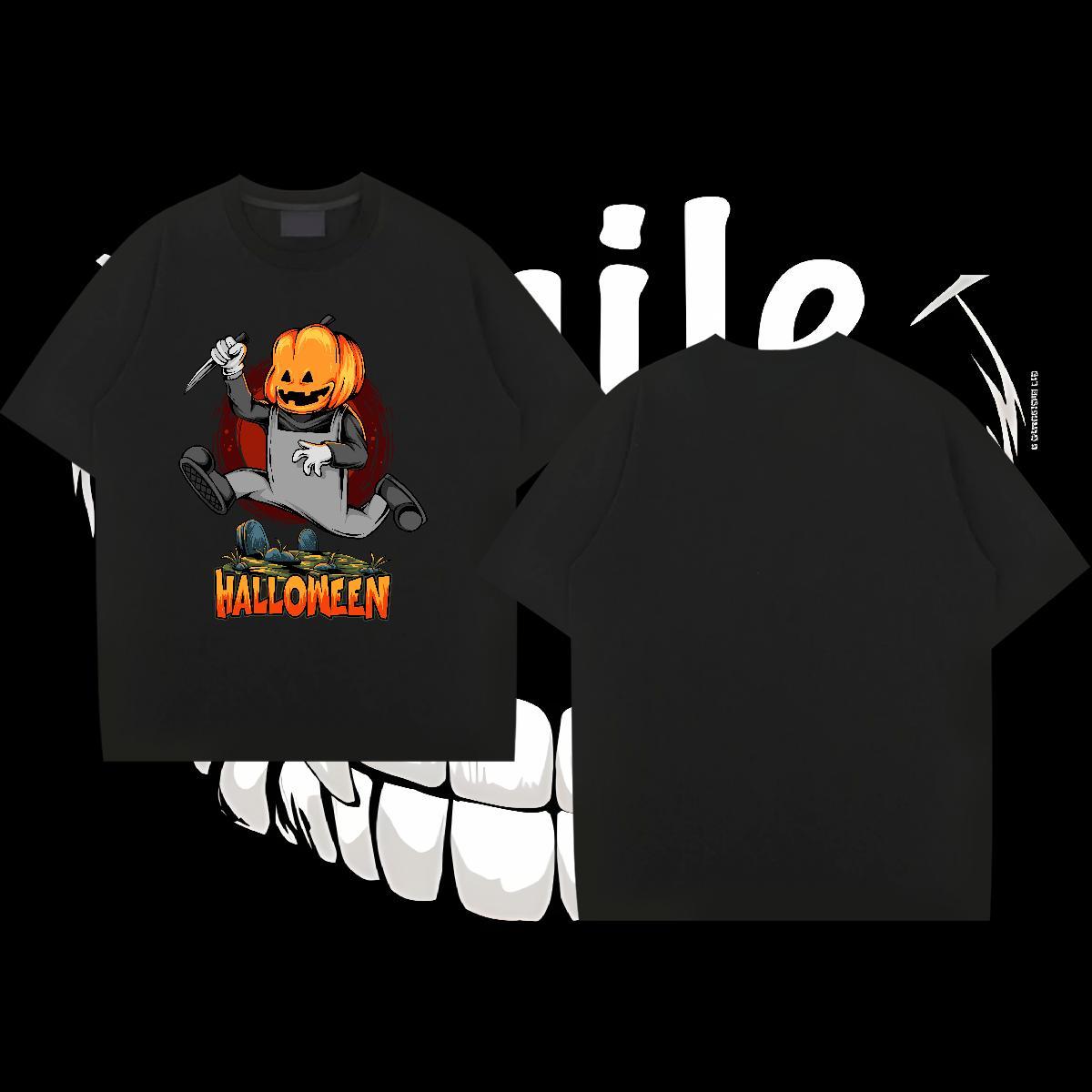 Fashion Casual Men Clothes T-Shirt halloween Street Casual 230g Cotton Tops Crew Neck Classic Man T Shirts DIY Logo Oversized